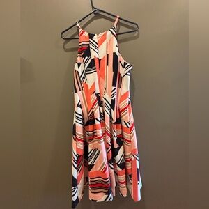 Vince Camuto Multicolor Abstract Geometric Mini Fit and Flare Dress with Pockets